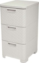 Kummut Curver Rattan Style, 3 sahtlit, 59,5 x 32,5 x 37,5 cm, valge