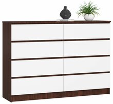 Kummut Akord K140, 40 x 138 x 99 cm, 8 sahtliga, pruun/valge/pähkel/tumepruun
