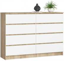 Kummut Akord K140 8SZ CLP, 40 x 138 x 99 cm, valge/sonoma tamm