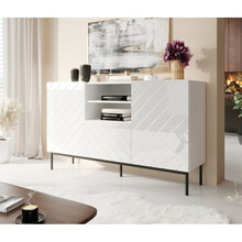 Kummut Cama Meble Abeto, 150 x 42 x 90 cm, valge/läikiv valge, mustal terasraamil