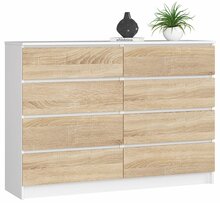 Kummut Akord K140, 40 x 138 x 99 cm, 8 sahtliga, valge/tamm