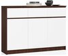 Kummut Akord K140, 40 x 138 x 99 cm, 3 sahtliga, valge/pähkel/tumepruun