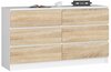 Kummut Akord K140, 6 sahtliga, 138.4 x 40 x 77 cm, valge/tamm