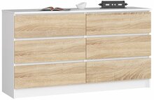 Kummut Akord K140, 6 sahtliga, 138.4 x 40 x 77 cm, valge/tamm