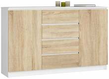 Kummut Akord K160 2D 4SZ CLP, 160.4 x 40 x 99 cm, 4 sahtliga, valge/sonoma tamm