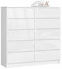 Kummut Akord K120 10SZ CLP, 40 x 120 x 121 cm, läikiv valge