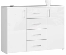 Kummut Akord K45, 35 x 110 x 80 cm, 4 sahtlit ja 2 ust, läbipaistev/valge