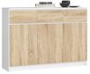 Kummut Akord K140, 40 x 138 x 99 cm, 3 ust, 3 sahtlit, valge/sonoma