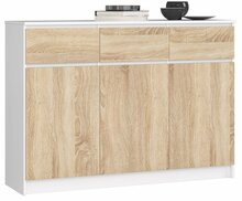 Kummut Akord K140, 40 x 138 x 99 cm, 3 ust, 3 sahtlit, valge/sonoma