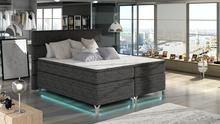 Voodi NORE Amadeo, 140 x 200 cm, LED valgustusega, restiga, pesukastiga, hall/must/valge
