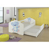 Laste kaheinimesevoodi turvapiirde ja madratsitega Adrk Furniture Casimo II Blue Bear, 160 x 80 cm, valge