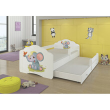 Laste kaheinimesevoodi turvapiirde ja madratsitega Adrk Furniture Casimo II Elephant, 160 x 80 cm, valge
