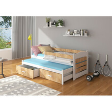 Kaheinimesevoodi turvapiirete ja madratsitega Adrk Furniture Tiarro, 80 x 180 cm, pruun/valge