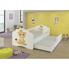 Laste kaheinimesevoodi turvapiirete ja madratsitega Adrk Furniture Casimo II Lion, 160 x 80 cm, valge