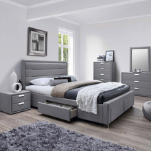 Voodi kahekohaline Home4you Caren, 160 x 200 cm, hall, madratsiga Harmony Top, põhjalippidega