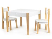 Laste mööblikomplekt Ecotoys OT143, laud kahe tooliga, valge