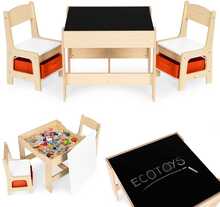 Lastemööbli komplekt Ecotoys ZKC-1C, laud kirjutustahvliga ja kaks tooli, pruun/valge
