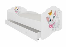 Lastevoodi ADRK Furniture Casimo Cat, voodipesukastiga, madratsiga, 70 x 140 cm, valge