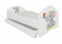 Lastevoodi ADRK Furniture Casimo Elephant, voodipesukastiga, madratsiga, 70 x 140 cm, valge
