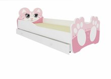 Lastevoodi ADRK Furniture Bear, voodipesukastiga, madratsiga, 80 x 160 cm, roosa/valge