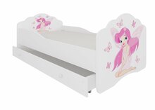 Lastevoodi ADRK Furniture Casimo Girl With Wings, voodipesukastiga, madratsiga, 80 x 160cm, valge