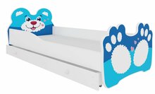Lastevoodi ADRK Furniture Bear, voodipesukastiga, madratsiga, 80 x 160 cm, valge/sinine