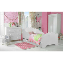 Lastevoodi ADRK Furniture Casimo, voodipesukastiga, madratsiga, 70 x 140 cm, valge