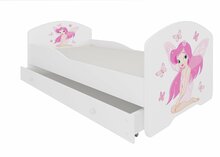 Lastevoodi ADRK Furniture Pepe Girl With Wings, voodipesukastiga, madratsiga, 80 x 160 cm, valge/roosa
