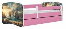 Lastevoodi Kocot Kids Ship, voodikastiga, ilma madratsita, 80 x 180 cm, valge/roosa