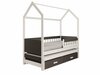 Lastevoodi ADRK Furniture Jaspis, voodipesukastiga, madratsiga, 90 x 200cm, pruun/valge