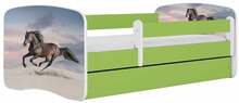 Lastevoodi Kocot Kids BabyDreams Green galloping horse, 70 x 140 cm, voodipesukastiga, madratsiga, roheline/valge
