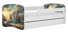 Lastevoodi Kocot Kids Ship, voodikastiga, madratsiga, 80 x 180 cm, valge