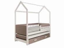 Lastevoodi ADRK Furniture Jaspis, voodipesukastiga, madratsiga, 90 x 200 cm, valge/hall/pruun
