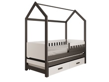 Lastevoodi ADRK Furniture Jaspis, voodipesukastiga, madratsiga, 90 x 200 cm, pruun/valge