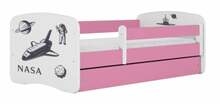 Lastevoodi Kocot Kids BabyDreams NASA, 70 x 140 cm, voodikastiga, madratsiga, valge/roosa