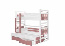 Kahekorruseline lastevoodi ADRK Furniture Hippo, väljatõmmatava lisavoodiga, 90 x 200 cm, valge/roosa
