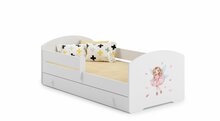 Lastevoodi ADRK Furniture Pepe Girl With Wings, voodipesukastiga, madratsiga, 70 x 140 cm, valge/mitmevärviline