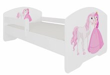 Lastevoodi ADRK Furniture Pepe Princess and Horse, 80 x 160 cm, valge/roosa, koos madratsiga