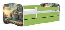 Lastevoodi Kocot Kids Ship, voodikastiga, madratsiga, 80 x 160 cm, valge/roheline