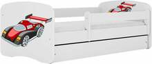Lastevoodi Kocot Kids Babydreams Racing Car, 80 x 180 cm, voodipesukastiga, madratsiga, valge