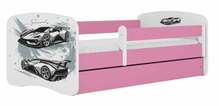 Lastevoodi Kocot Kids Race, 80 x 180 cm, madratsiga, valge/roosa