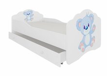 Lastevoodi ADRK Furniture Casimo Blue Bear, voodipesukastiga, madratsiga, 80 x 160cm, valge