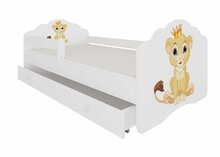Lastevoodi ADRK Furniture Casimo Lion, voodipesukastiga, madratsiga, 80 x 160 cm, valge