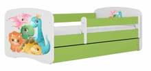 Lastevoodi Kocot Kids Tiny Dinos, 70 x 140 cm, voodipesukastiga, ilma madratsita, valge/roheline