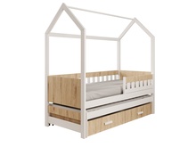 Lastevoodi ADRK Furniture Jaspis, voodipesukastiga, madratsiga, 80 x 180 cm, pruun/valge