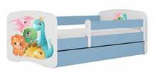 Lastevoodi Kocot Kids Tiny Dinos, sinine/valge, 80 x 180 cm, voodipesukastiga, ilma madratsita