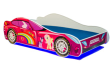 Lastevoodi ADRK Furniture LED Car, 80 x 160 cm, madratsiga, roosa