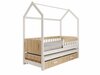 Lastevoodi ADRK Furniture Jaspis, voodipesukastiga, madratsiga, 90 x 200 cm, valge/pruun