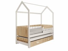 Lastevoodi ADRK Furniture Jaspis, voodipesukastiga, madratsiga, 90 x 200 cm, valge/pruun
