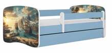 Lastevoodi Kocot Kids Ship, 70 x 140 cm, voodipesukastiga, madratsiga, sinine/valge